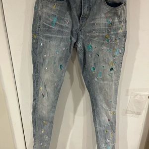 Mens 32” Se’Renede Paint Splatter Blue Jeans